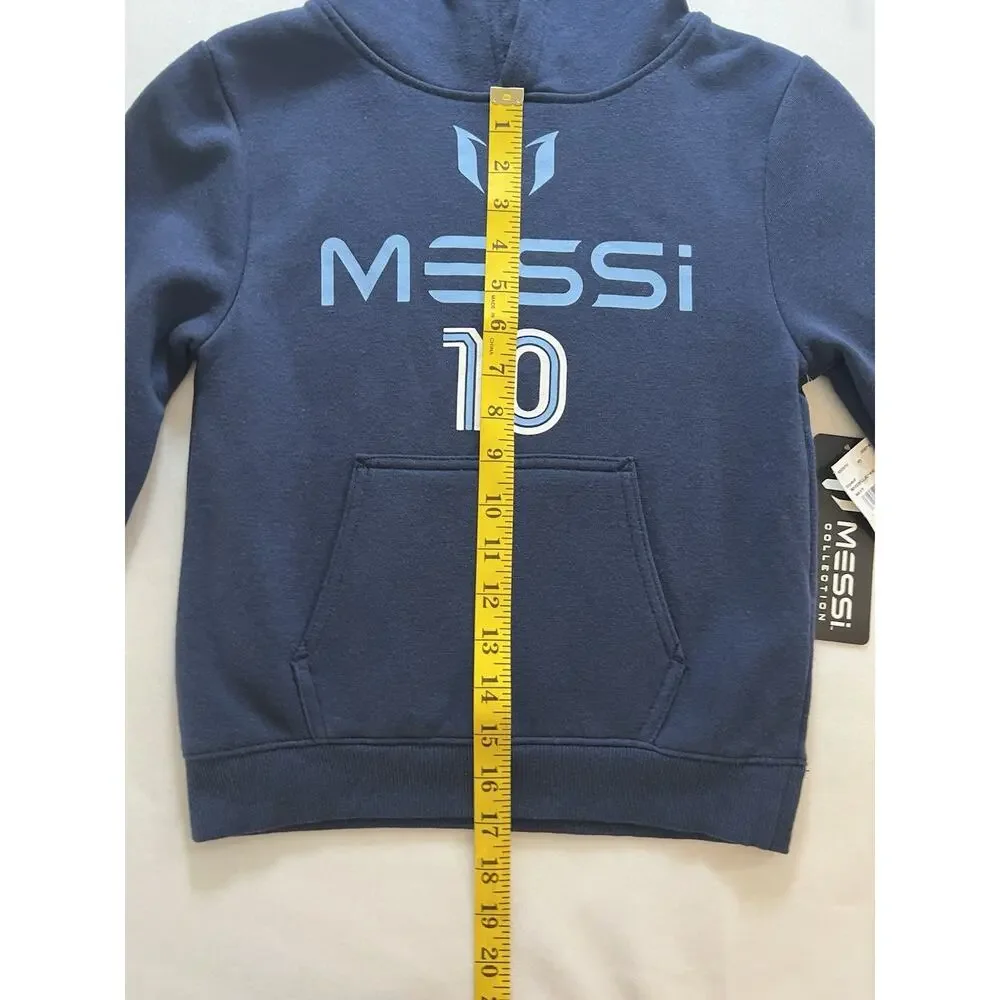 Messi Unisex Kids Blue Pullover Hoodie, Logo, Hooded, Pockets, Size S8